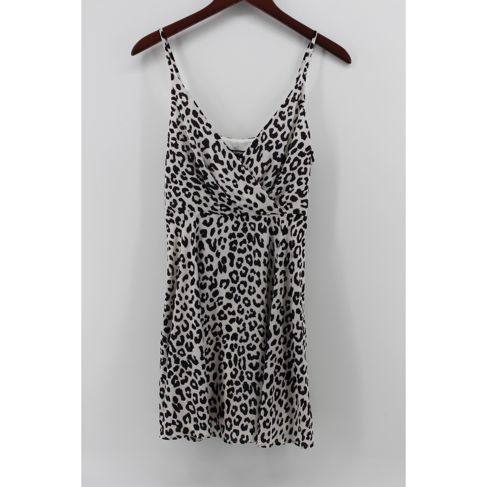 EXPRESS Leopard Print Camisole Mini Dress V Neck‎ Slip Style Black White Small